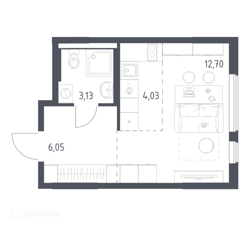 Студия 25.91 м² Горки Парк