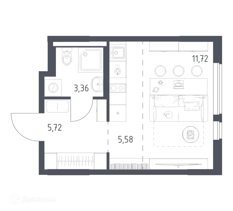 Студия 26.38 м² Горки Парк