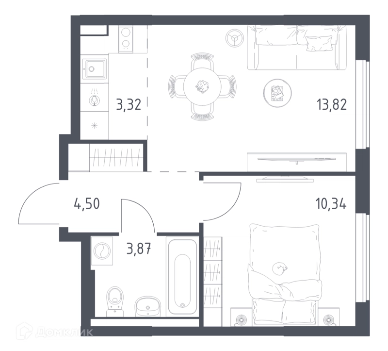 1-комнатная квартира 35.85 м² Горки Парк