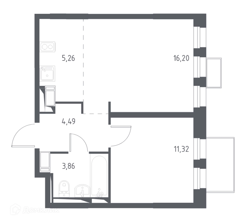 1-комнатная квартира 40.6 м² Горки Парк