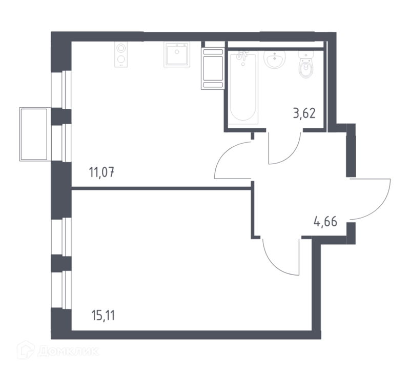 1-комнатная квартира 33.9 м² Горки Парк