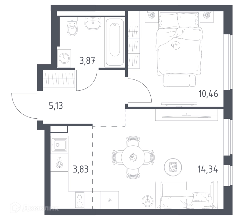 1-комнатная квартира 37.63 м² Горки Парк