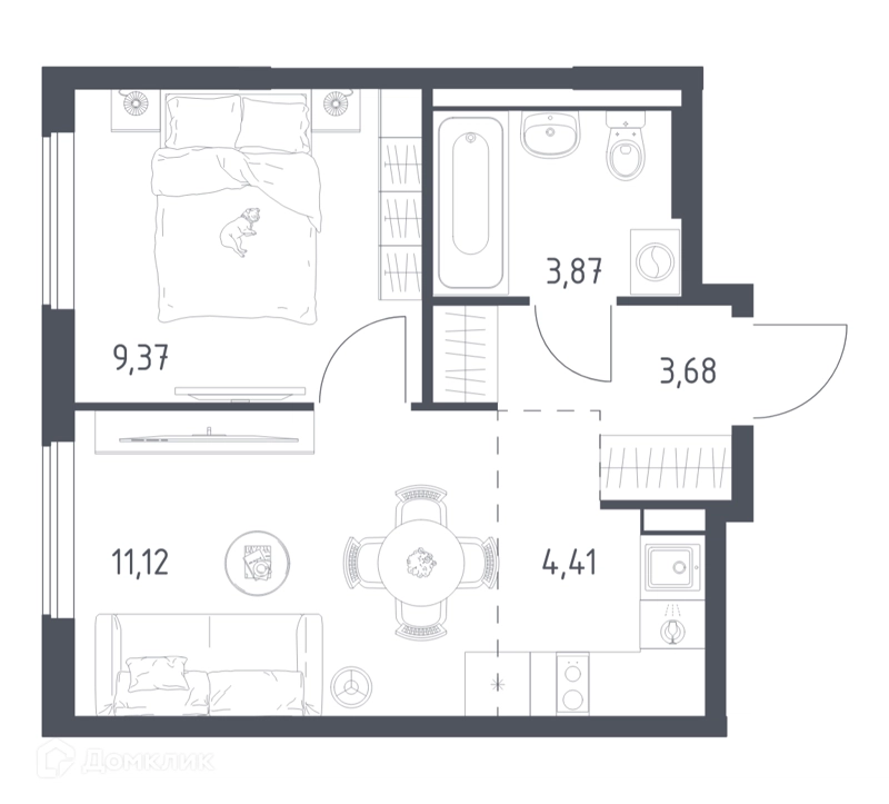 1-комнатная квартира 32.45 м² Горки Парк