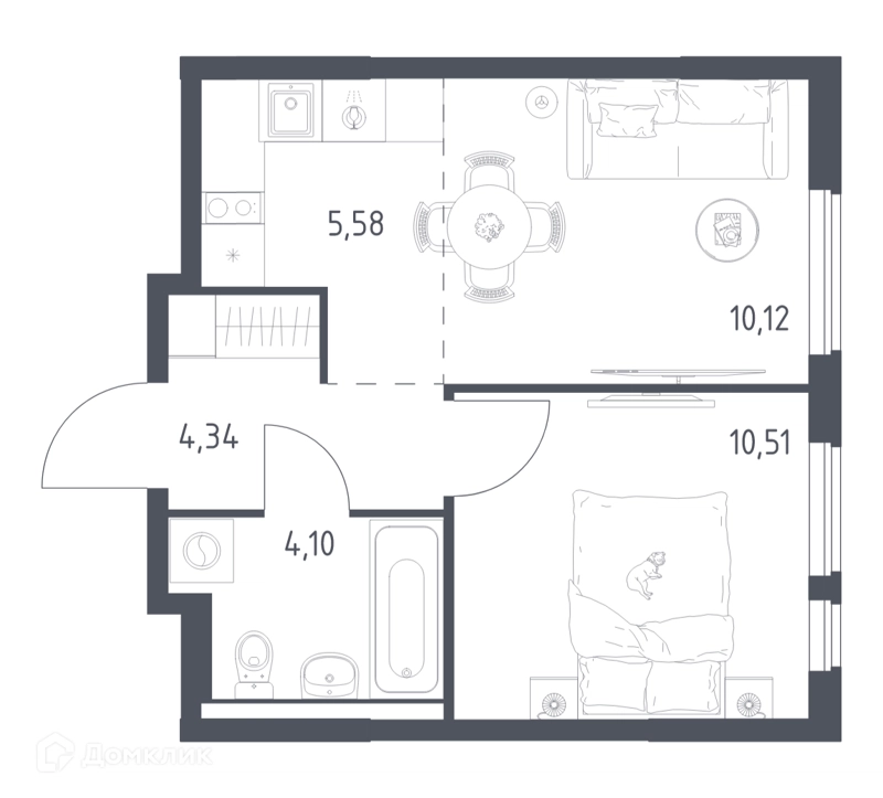 1-комнатная квартира 34.65 м² Горки Парк