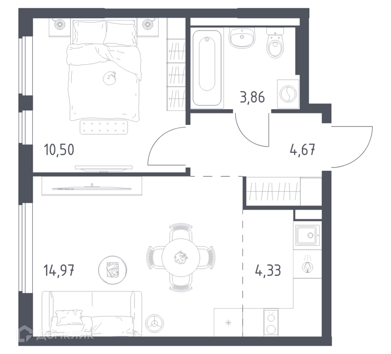 1-комнатная квартира 38.33 м² Горки Парк
