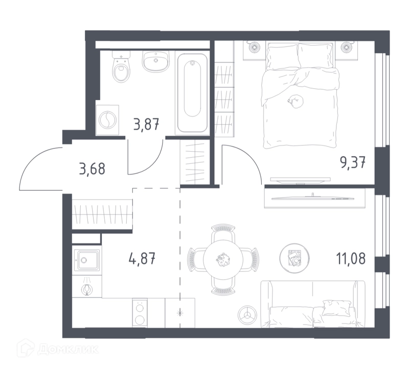 1-комнатная квартира 32.87 м² Горки Парк