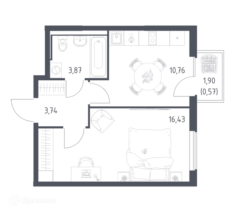 1-комнатная квартира 35.37 м² Горки Парк