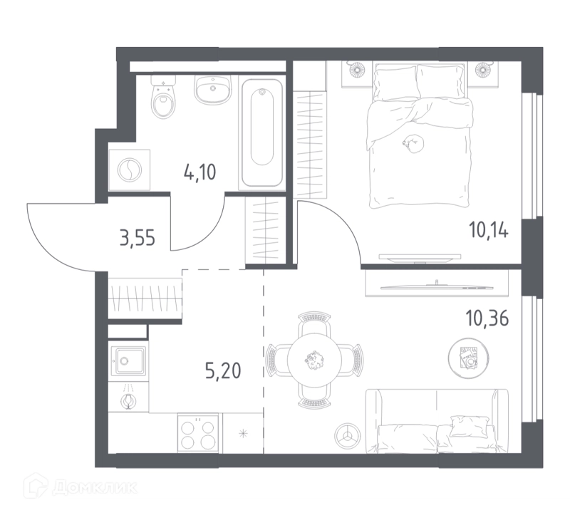 1-комнатная квартира 33.35 м² Горки Парк