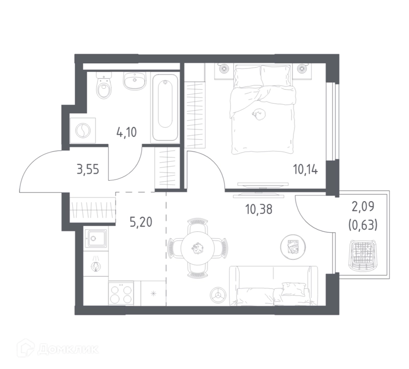 1-комнатная квартира 34 м² Горки Парк