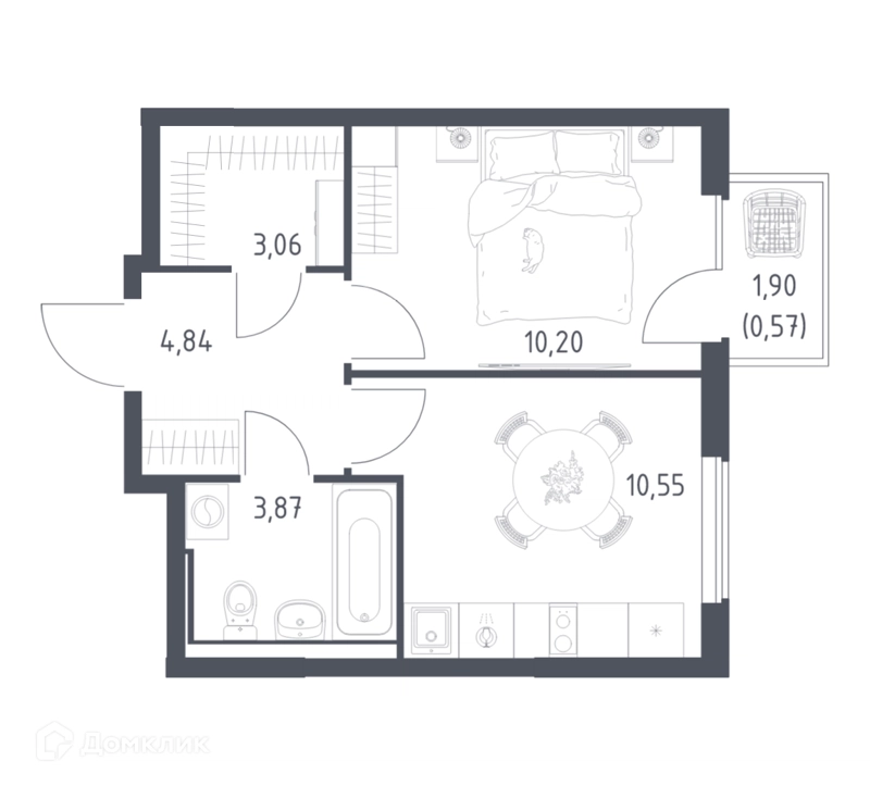 1-комнатная квартира 33.09 м² Горки Парк