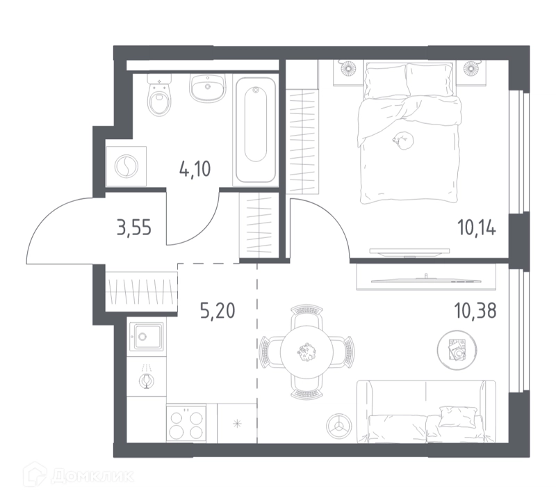 1-комнатная квартира 33.37 м² Горки Парк