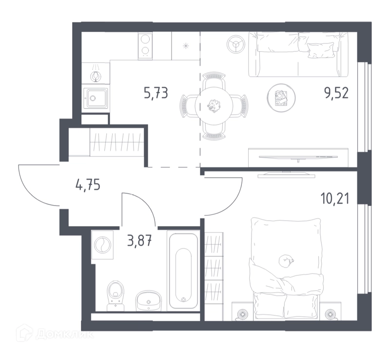 1-комнатная квартира 34.08 м² Горки Парк