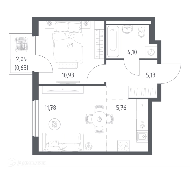 1-комнатная квартира 38.33 м² Горки Парк