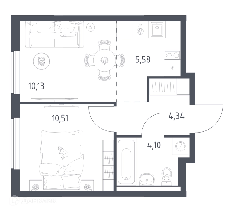 1-комнатная квартира 34.66 м² Горки Парк