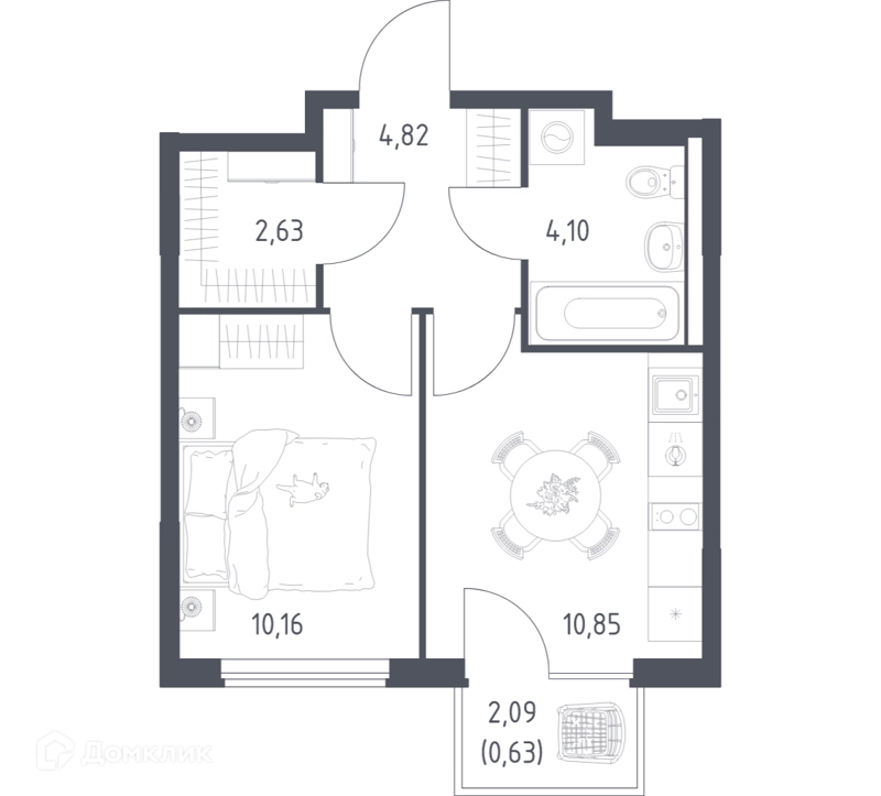 1-комнатная квартира 33.19 м² Горки Парк