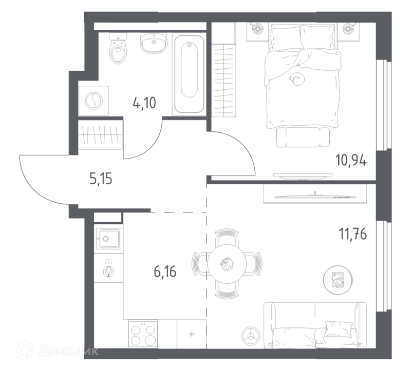 1-комнатная квартира 38.11 м² Горки Парк