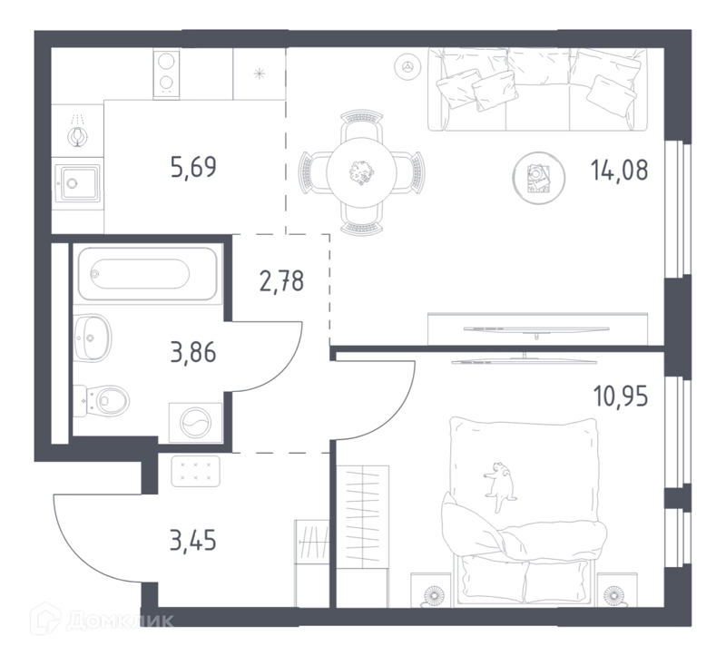 1-комнатная квартира 40.81 м² Горки Парк