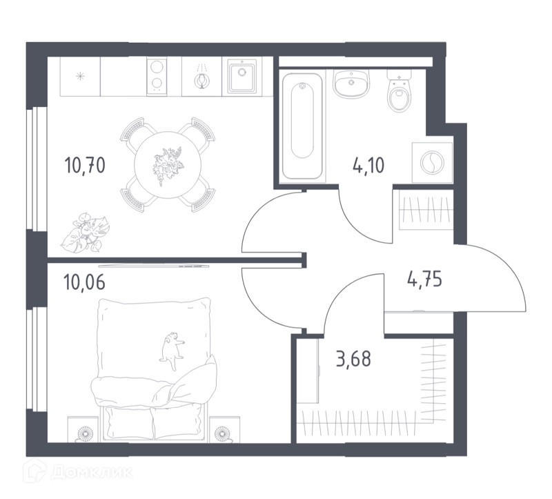 1-комнатная квартира 33.29 м² Горки Парк