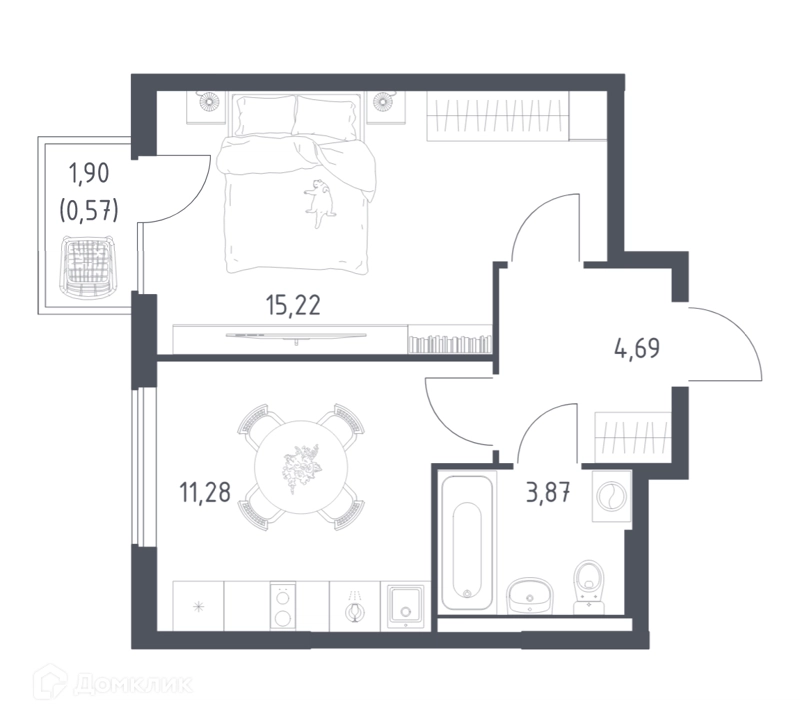 1-комнатная квартира 35.63 м² Горки Парк