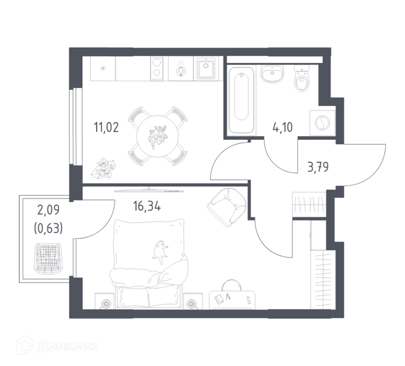1-комнатная квартира 35.88 м² Горки Парк