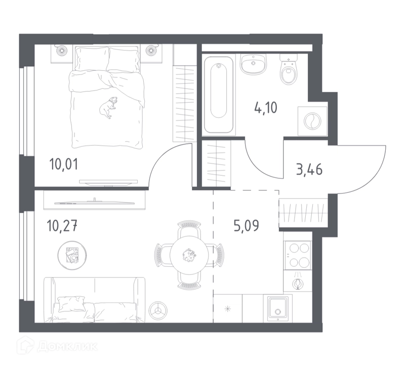 1-комнатная квартира 32.93 м² Горки Парк