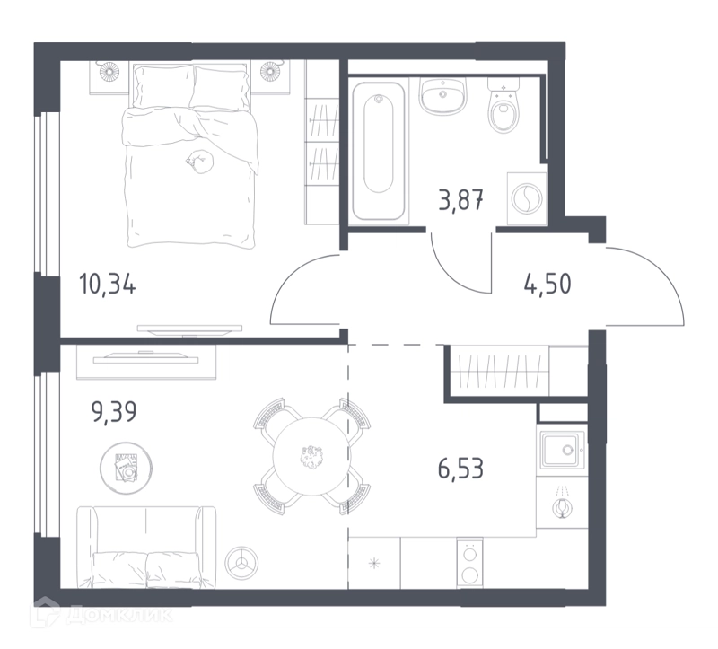 1-комнатная квартира 34.63 м² Горки Парк