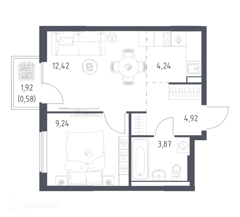1-комнатная квартира 35.27 м² Горки Парк