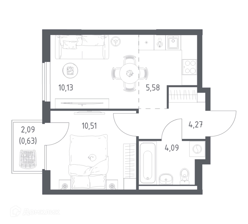 1-комнатная квартира 35.21 м² Горки Парк