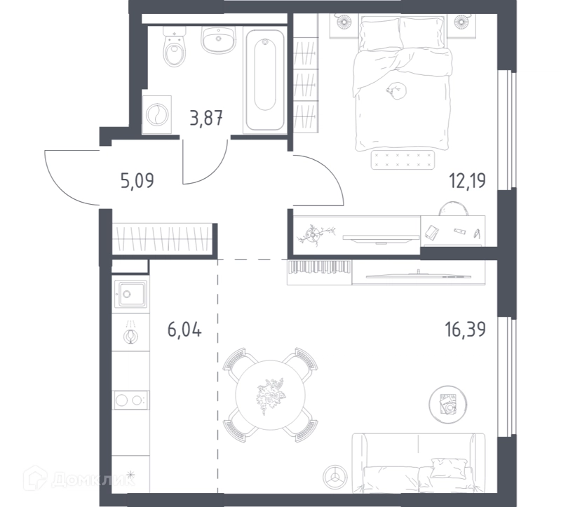 1-комнатная квартира 43.58 м² Горки Парк