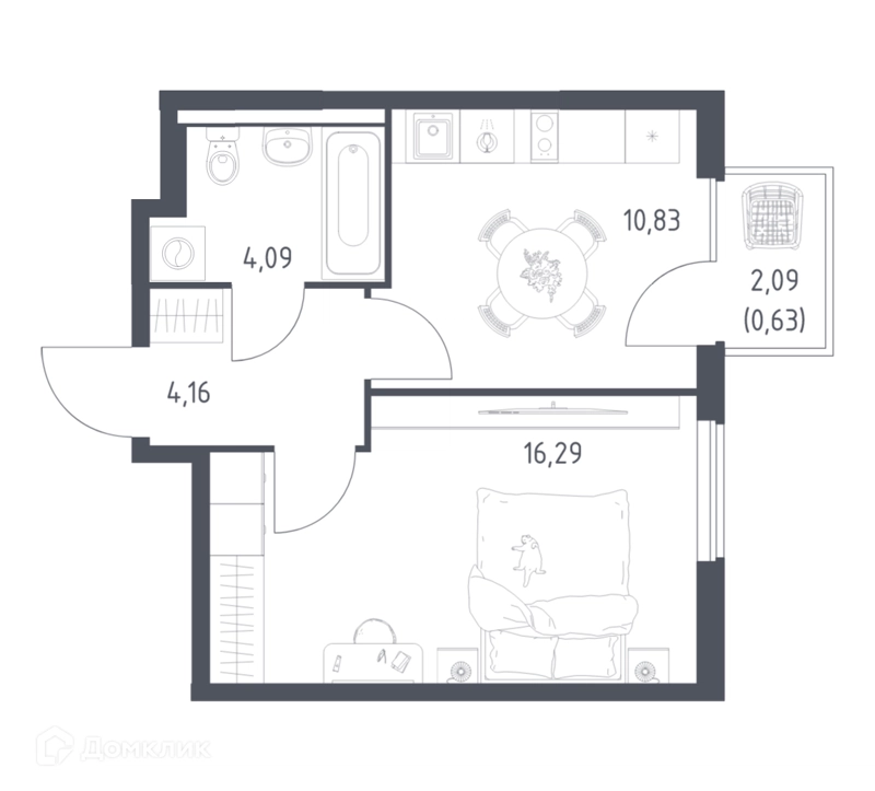 1-комнатная квартира 36 м² Горки Парк