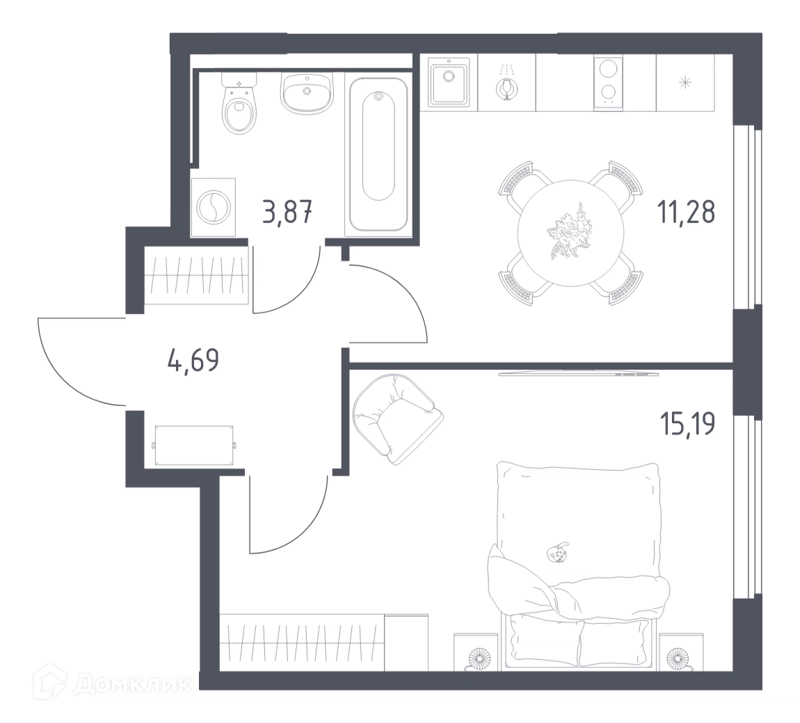 1-комнатная квартира 35.03 м² Горки Парк