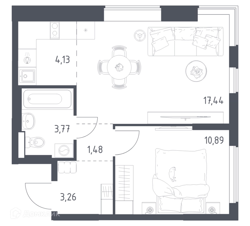 1-комнатная квартира 40.97 м² Горки Парк