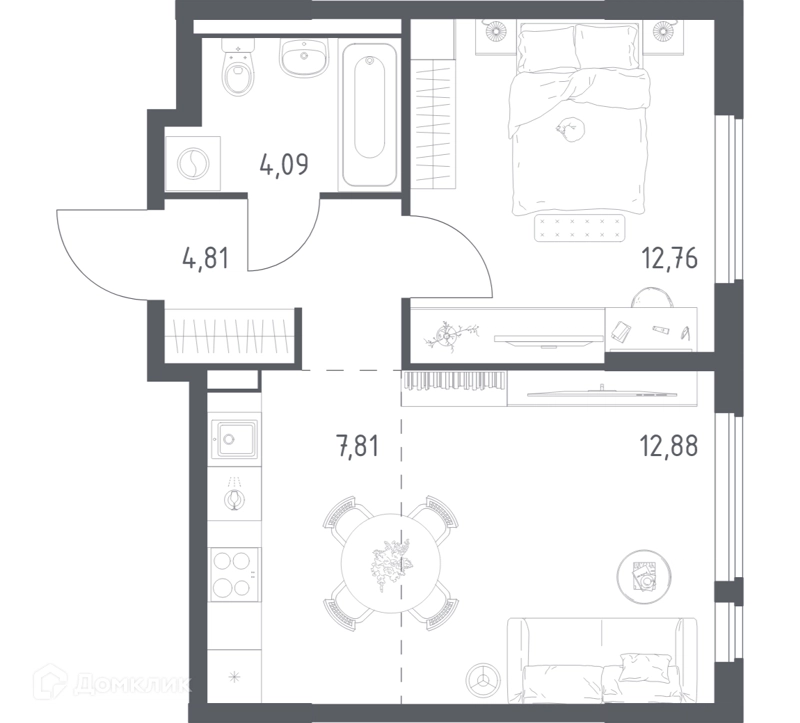 1-комнатная квартира 42.35 м² Горки Парк