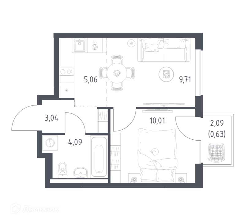 1-комнатная квартира 32.54 м² Горки Парк