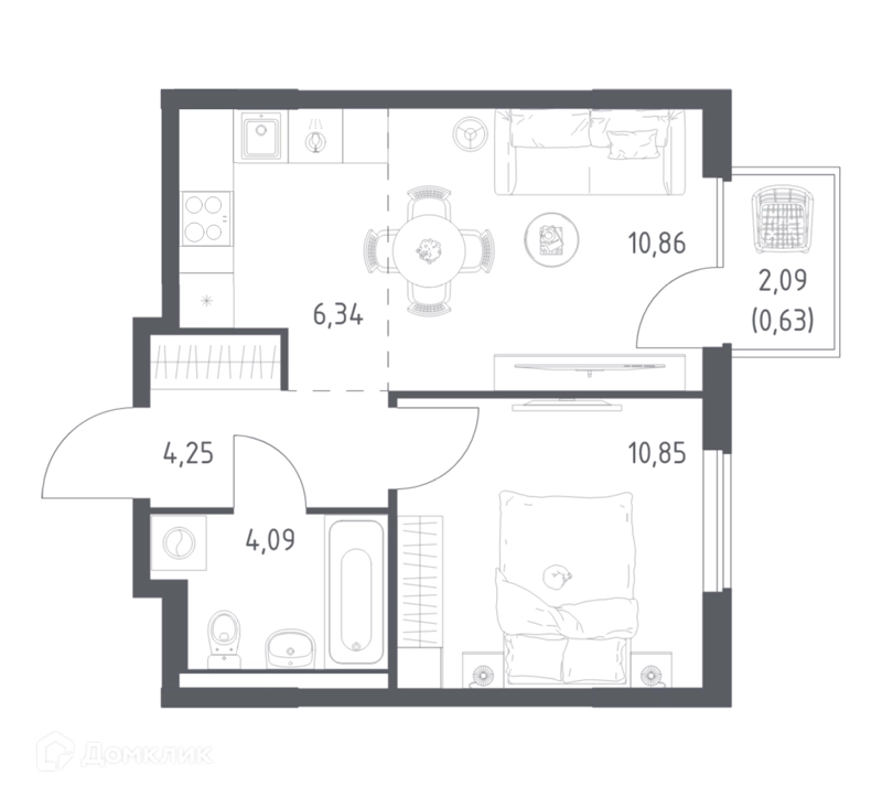 1-комнатная квартира 37.02 м² Горки Парк