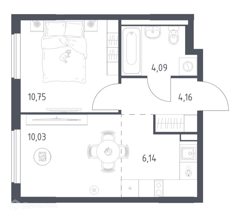 1-комнатная квартира 35.17 м² Горки Парк