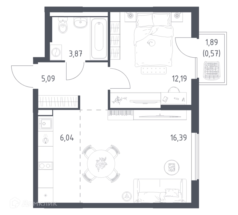 1-комнатная квартира 44.15 м² Горки Парк