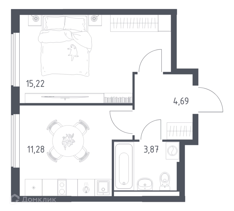 1-комнатная квартира 35.06 м² Горки Парк