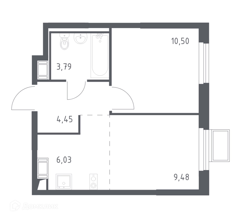 1-комнатная квартира 33.8 м² Горки Парк