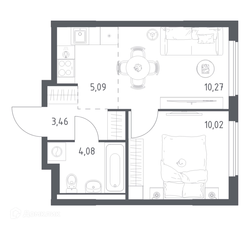 1-комнатная квартира 32.92 м² Горки Парк