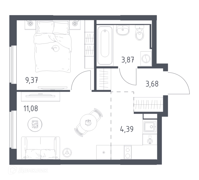 1-комнатная квартира 32.39 м² Горки Парк