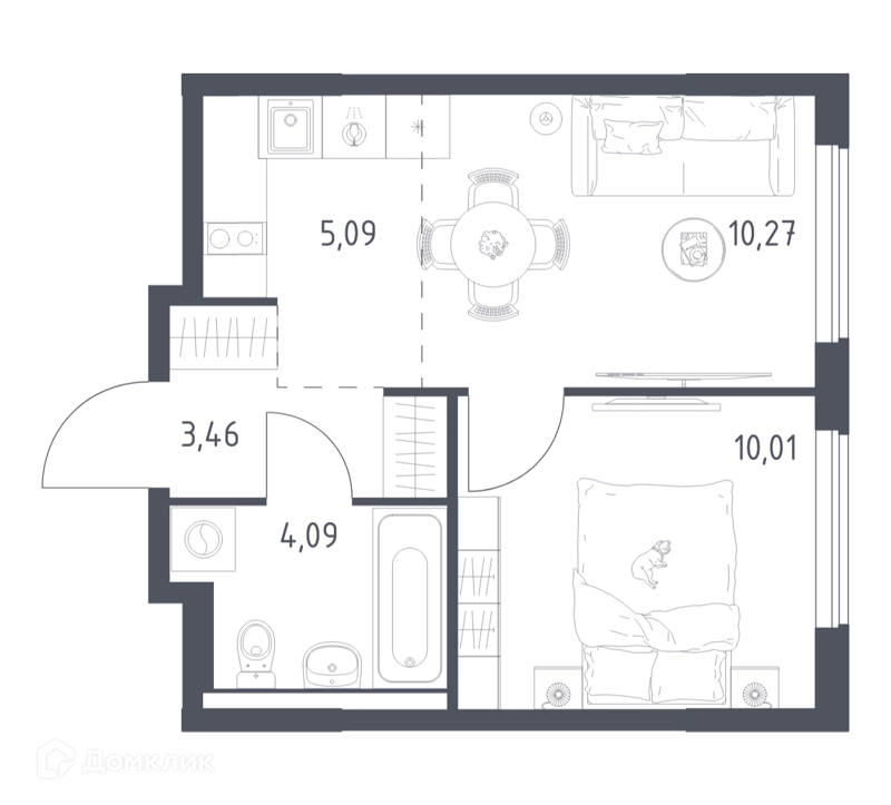 1-комнатная квартира 32.92 м² Горки Парк
