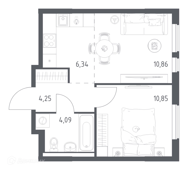 1-комнатная квартира 36.39 м² Горки Парк