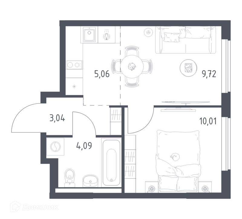 1-комнатная квартира 31.92 м² Горки Парк