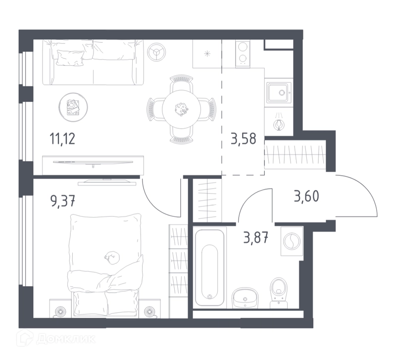 1-комнатная квартира 31.54 м² Горки Парк