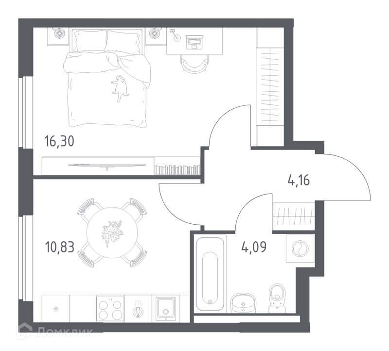 1-комнатная квартира 35.38 м² Горки Парк