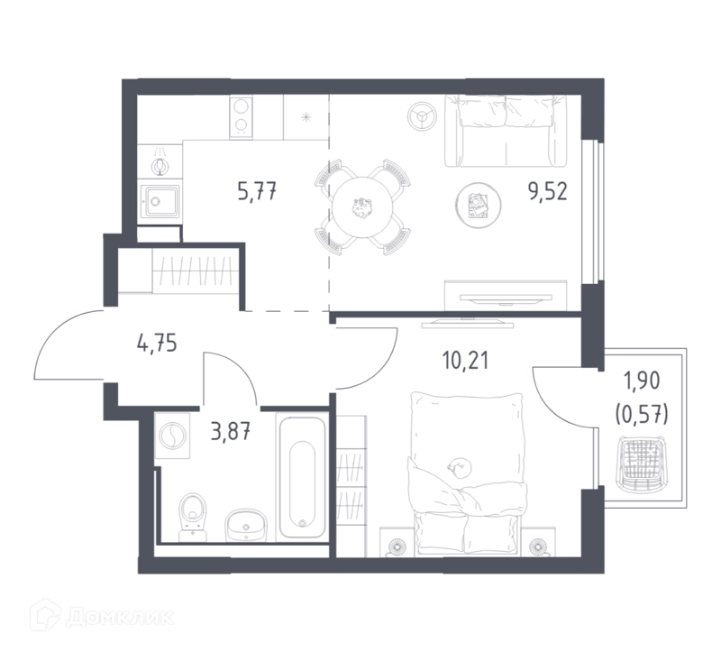 1-комнатная квартира 34.69 м² Горки Парк