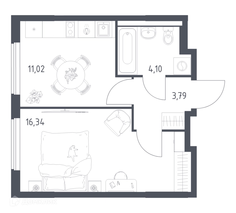 1-комнатная квартира 35.25 м² Горки Парк