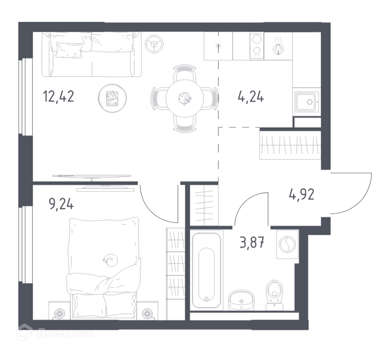 1-комнатная квартира 34.69 м² Горки Парк
