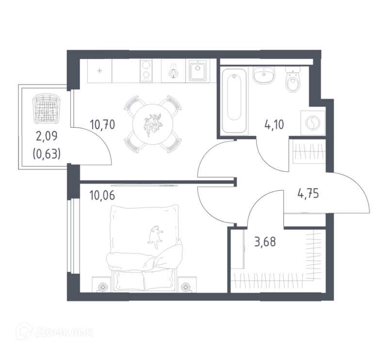 1-комнатная квартира 33.92 м² Горки Парк
